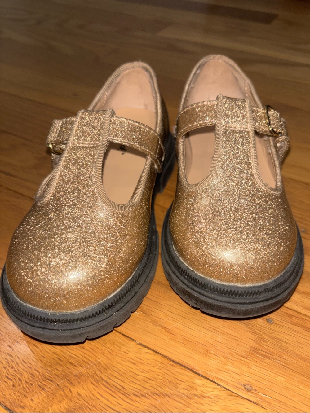 Toddler Girls Gold Sparkle Mary Jane Shoes